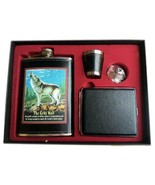 HOWLING WOLF FLASK GIFT SET W CIGARETTE CASE funnel DRINKING HIP SHOT GL... - $230.34 MXN