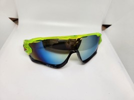 Oulaiou Sunglasses Mens Neon Green Sunglasses With Blue Mirror Lenses - £12.10 GBP