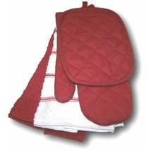 Sedona Kitchen Towels Red White Potholders Oven Mitt 5-Pc Cotton New Hom... - $26.97