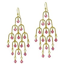 Gold Plated Sterling Silver Arches Swarovski Drop Earrings, Pink - $66.62