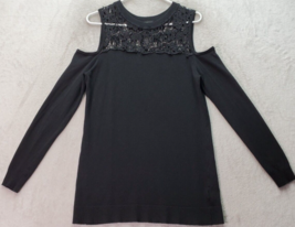 Cyrus Sweater Womens Small Black Lace Rayon Cold Shoulder Sleeve Round Neck - £14.74 GBP