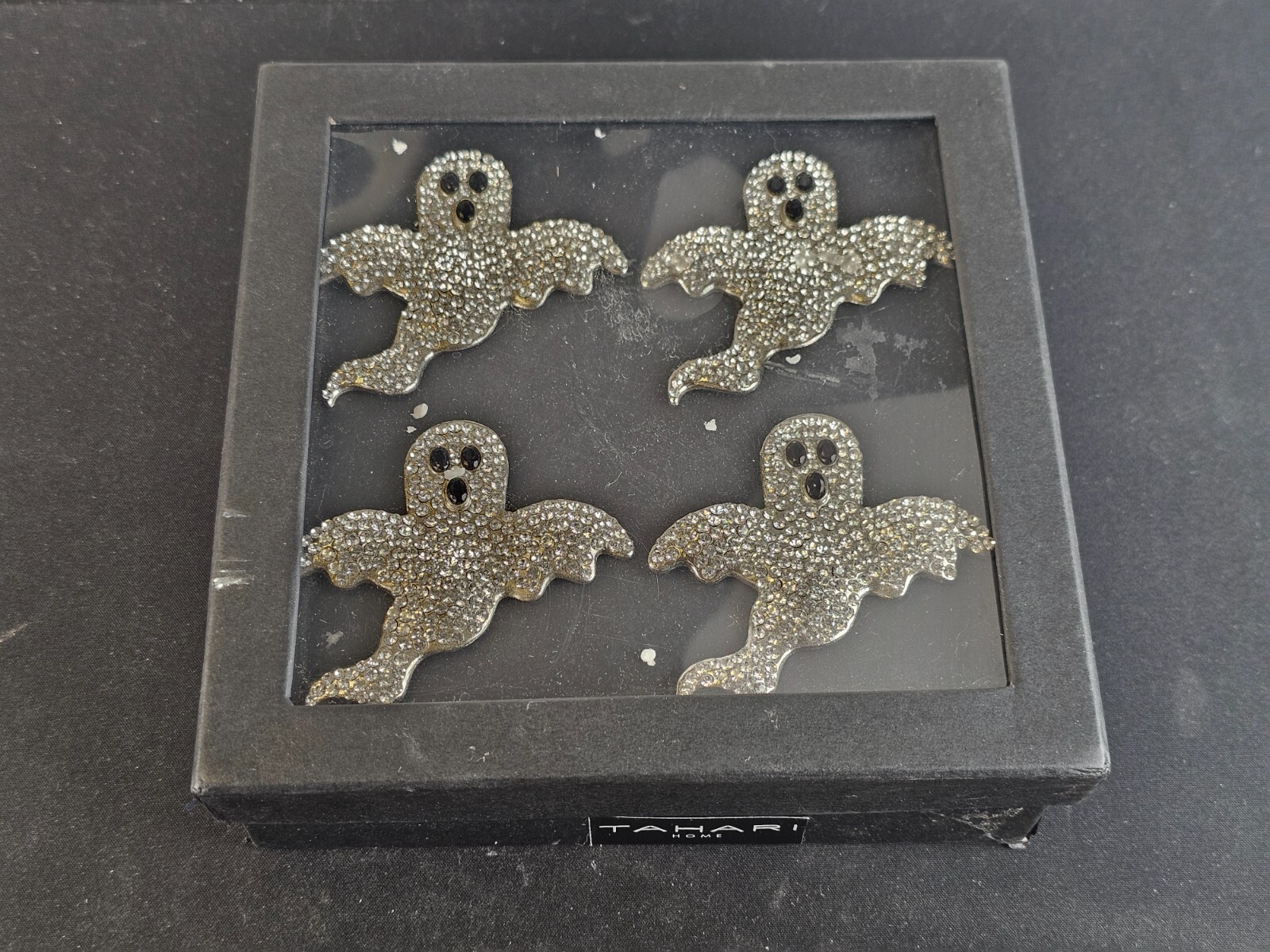 Halloween Tahari Ghost Rhinestone Napkin Rings Set 4 Gothic Halloween NIB - $21.73