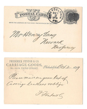 1879 UX5 Phila PA Fancy Cork Cancel Fenton Carriage Leather Henry Lang Newark NJ - $9.95