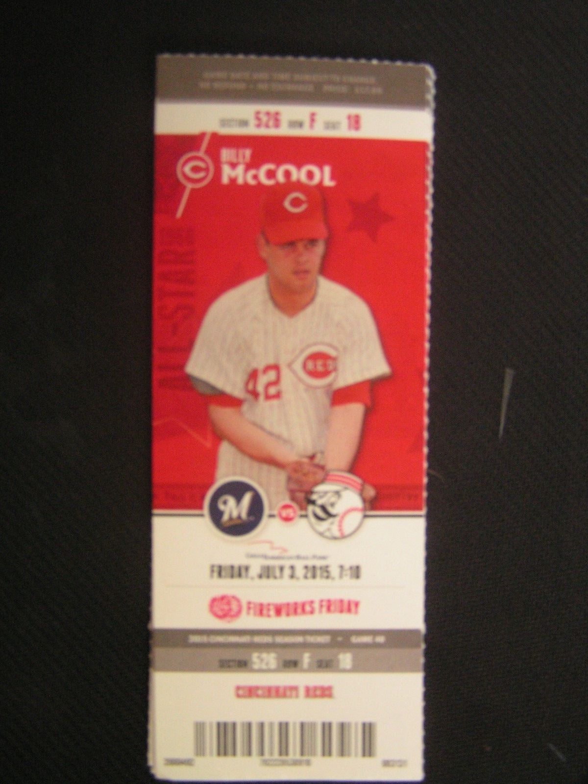 Primary image for MLB 2015 Cincinnati Reds Full Unused Ticket Stub Vs Milwaukee 7/3/15