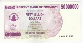Zimbabwe, 50 Million Dollars, 2008, P57, UNC-
show original title

Origi... - $13.05