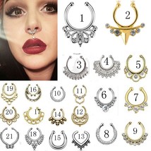1 Pcs Stainless Steel Fake Nose Ring Clip On Septum Piercing Faux Hoop Indian No - £8.50 GBP