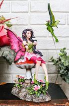 Whimsical Pink Elf Fairy With Flying Frog Fairy Messenger Decorative Fig... - £51.95 GBP