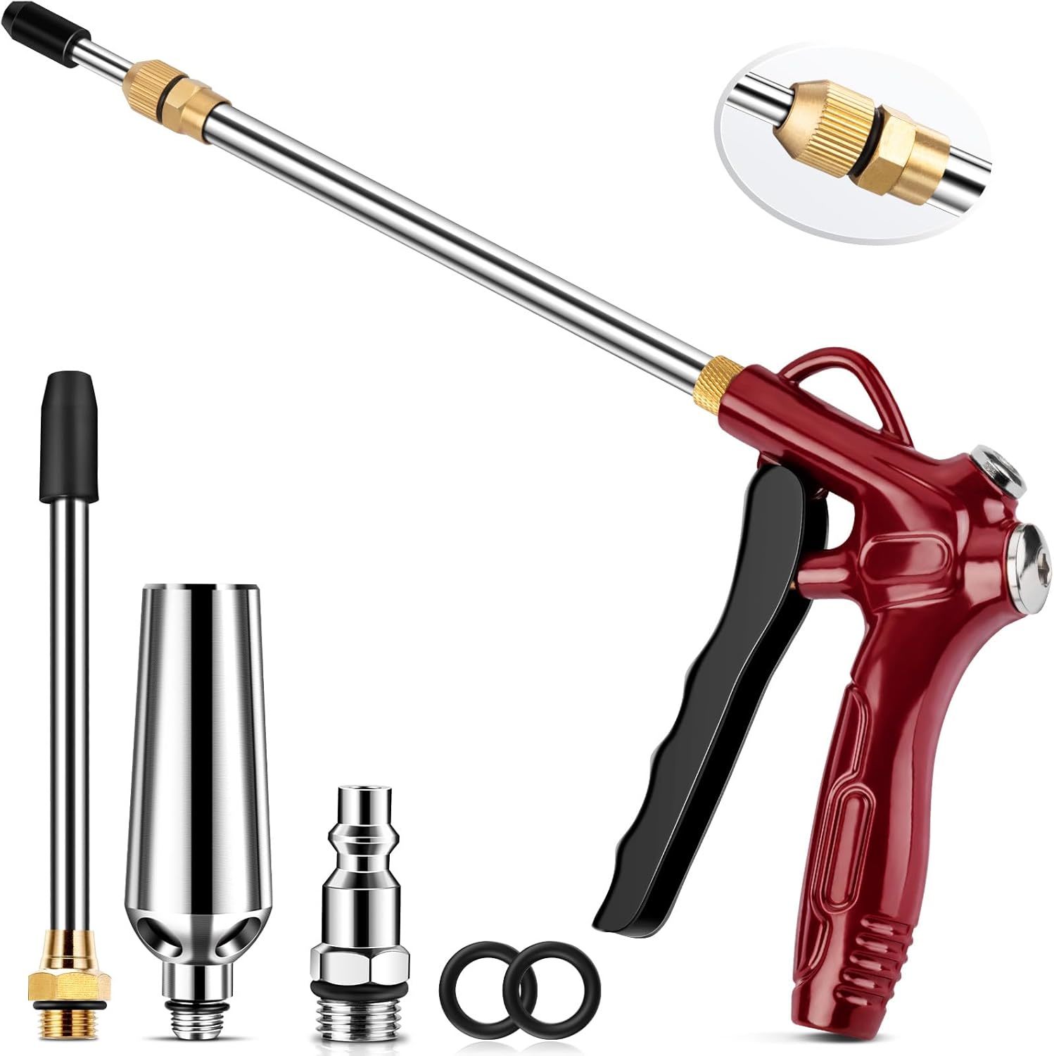 High Flow Air Blow Gun With Adjustable 8-14 Inch Extension, Upgraded Red... - $33.99