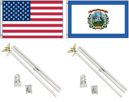 AES 3x5 3&#39;x5&#39; USA American w/State of West Virginia Flag w/Two 6&#39; White Flagpole - £43.86 GBP