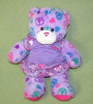 Build A Bear Purple Peace Sign Teddy With Hoodie Dress Bff Plush Stuffed Animal - £12.76 GBP