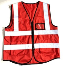 Safety Vest Orange Construction Front Zip Pockets Clear ID Badge Holder ... - $14.68