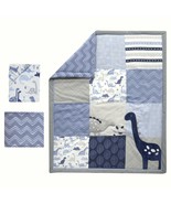 Dinosaur 3-Piece Crib Bedding Set Blue Grey Baby Boys Nursery Blanket Sh... - £51.88 GBP