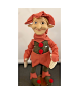 Vintage Elf Fairy Porcelain Face Sprite Wooden Stand 12&quot; With Wooden Stand - £19.54 GBP
