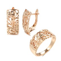 Kinel Vintage 585 Rose Gold Women Earrings Ring Sets Boho Hollow Flower Cilp Ear - £18.48 GBP