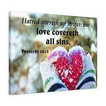 Bible Verse Canvas Love Covereth All Sins Proverbs 10:12 Christian Home ... - £108.98 GBP