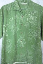 GORGEOUS Tommy Bahama Green With Flowers 100% Silk Hawaiian Aloha Shirt L - £24.03 GBP
