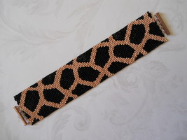 Bracelet: Copper &amp; Black Geometric Motif, Peyote Stitch, Tube Clasp - $49.00