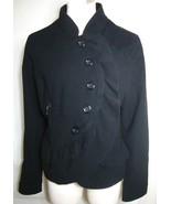 vtg OLEG CASS1NI Ruffle Jacket Black Wool Peplum Pea Coat Trim Lined But... - €112,12 EUR