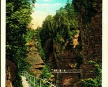 Path and Bridge to Hydes Cave Ausable Chasm New York NY UNP Linen Postcard - $3.91