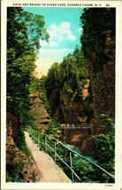Path and Bridge to Hydes Cave Ausable Chasm New York NY UNP Linen Postcard - £3.06 GBP