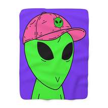 Green Alien V Face Pink Visi hat Visitor Sherpa Fleece Blanket - £46.45 GBP+