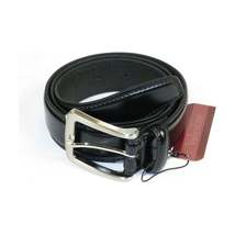 Men VALENTINI Stitched Leather Belt Classic Pin Buckle Business Dress V711 Black image 4