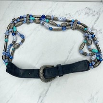 The Limited Vintage Blue Beaded Genuine Leather Belt Size Large L Womens - £15.81 GBP