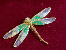 Camrose &amp; Kross JBK Dragonfly Brooch Enamel Crystals Fashion Jewelry COA Box Pin - £71.90 GBP