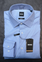HUGO BOSS Hombre Max Sharp Para Planchado Fácil Azul Cuadros Algodón Camisa 38 - £51.27 GBP