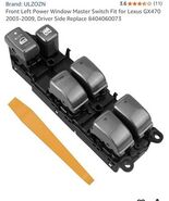 Front Left Power Window Master Switch Fit for Lexus GX470 2003-2009, Dri... - €25,39 EUR