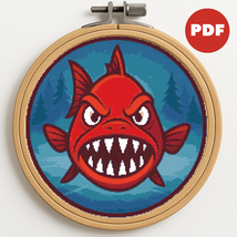 Red fish with large teeth - Cross-stitch pattern PDF - Instant download - $5.00
