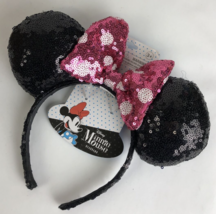 RARE Disney Parks Mini Mouse Ears Sequined Head Band w/ Pink Sequined Bow - £15.84 GBP