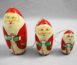 3 Nesting Santa Hand Painted Wood Christmas Ornament Matryoshka Doll Figurine - £10.96 GBP