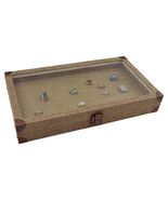 JEWELRY 72 RINGS BOX CASE Burlap Dark Beige Metal Clasp Jewelry Display Case - $56.95