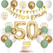 50Th Birthday Decorations for Men Women, Sage Green White Gold Birthday Balloons - $21.04