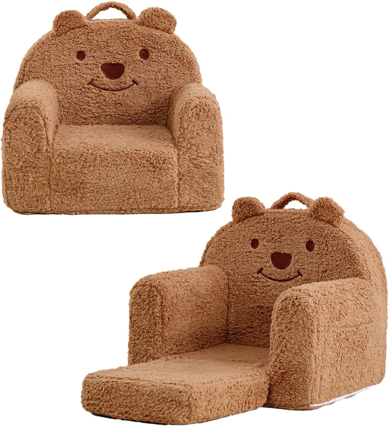 Toddler Chair,Sherpa Bear Kids Chair,Toddler Couch Fold Out,Children, Br... - $64.95