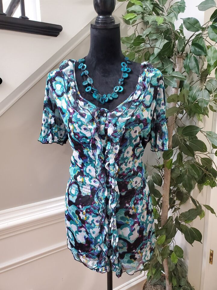Notations Womens Multicolor 100% Polyester Scoop Neck Short Sleeve Top Blouse 2X Item image 15