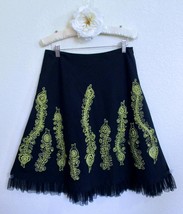 Basil &amp; Maude Flare Skirt 2 Green Embroidery Bead Embellished Cutout Mes... - £23.97 GBP