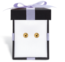 ROUND BALL STUD EARRINGS 14K YELLOW GOLD WITH GIFT BOX - £224.35 GBP