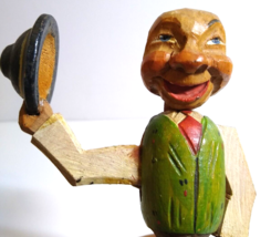 ANRI Mechanical Hat Tipping Bottle Stopper Wood Carved Puppet Barware Cork Green - £30.25 GBP