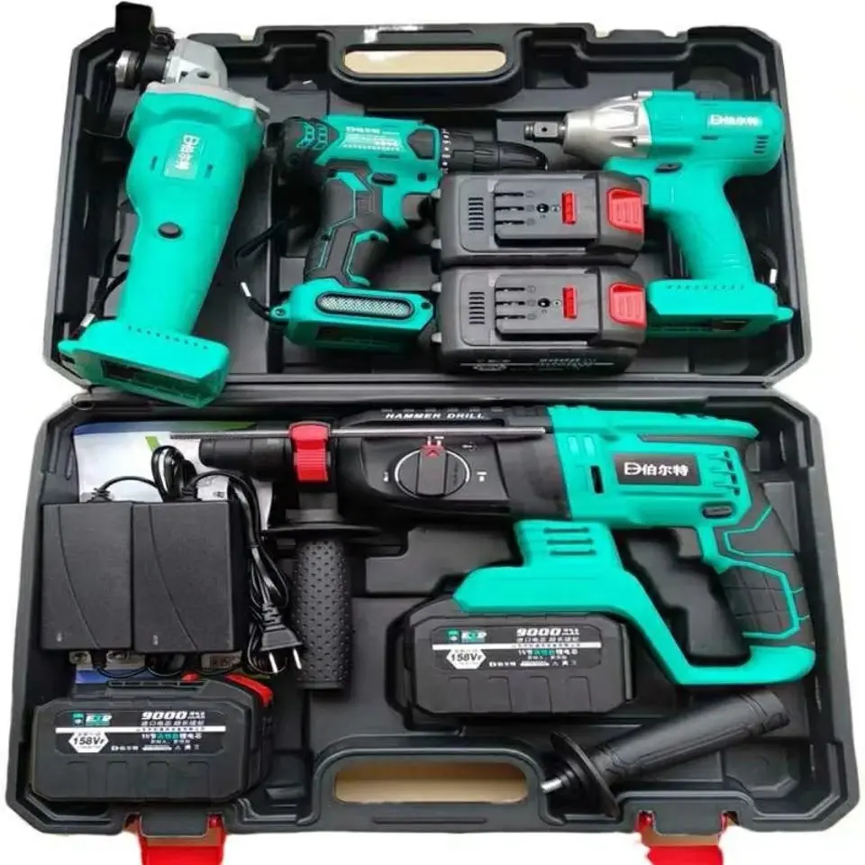 Sporting 2022 New Four-piece Brushless Electric Hammer Hammer Drill Electric Pic - £23.37 GBP