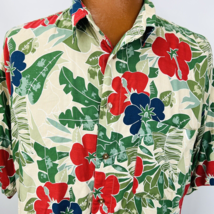 Imprints Hawaiian Aloha XL Shirt Hibiscus Palm Leaves Red Green Beige Tropical - £31.96 GBP