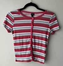 Art Class-Girls Button Front Short Sleeve Shirt-Red Stripe-L(10/12) - £4.21 GBP