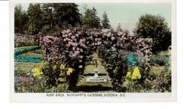 Rose Arch Butchart Gardens Victoria BC Canada RPPC hand painted postcard - £7.75 GBP