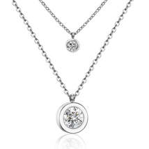 Cubic Zirconia &amp; Silver-Plated Round Layered Pendant Necklace - £10.96 GBP