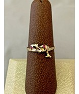 14k YELLOW GOLD DOUBLE DOLPHIN RING WITH RUBIES - £116.18 GBP