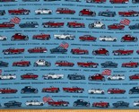 Cotton Antique Cars Vehicles American Blue Fabric Print by the Yard D587.65 - £9.59 GBP