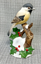 Porcelain Chickadee W/ Holly by Andrea By Sadek #7843 Year 1987 Made In ... - $14.82