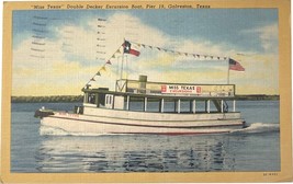 &quot;Miss Texas&quot; Double Decker Excursion Boat Pier 19 Galveston TX vtg postcard 1954 - £11.00 GBP