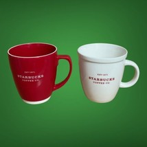 2 Starbucks 2007 Red White Est 1971 Starbucks Coffee Co. Mug Cups 18oz Holiday - $39.99